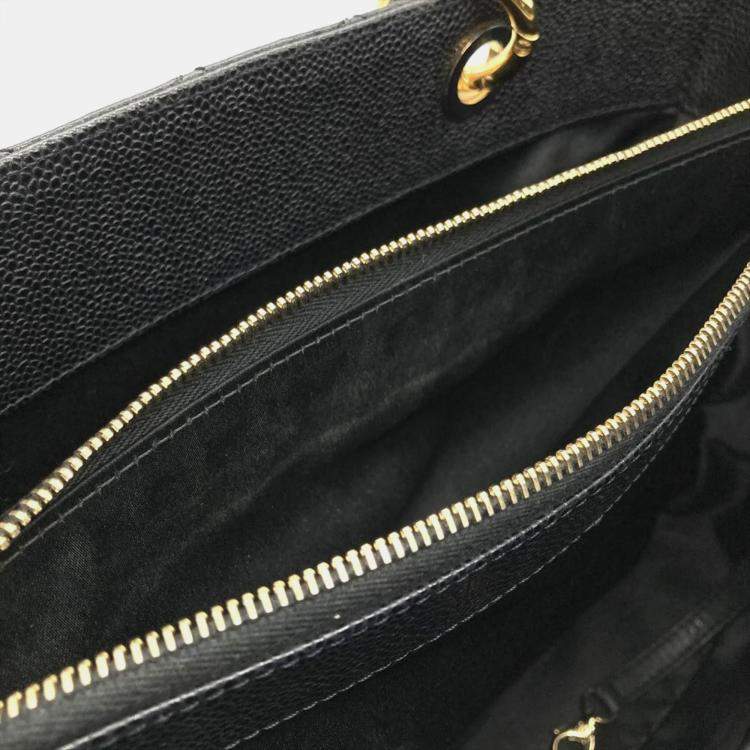 Pre Owned Chanel Grand GST Black Caviar Skin Tote Bag