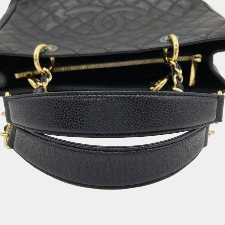 Pre Owned Chanel Grand GST Black Caviar Skin Tote Bag