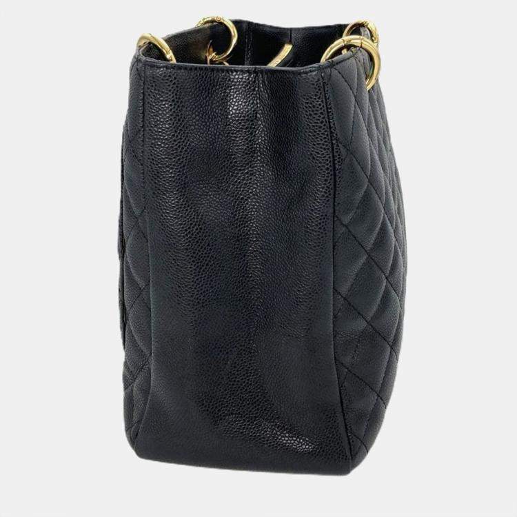 Pre Owned Chanel Grand GST Black Caviar Skin Tote Bag