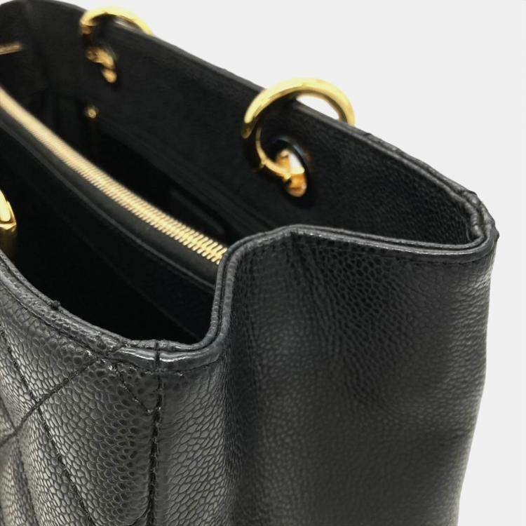 Pre Owned Chanel Grand GST Black Caviar Skin Tote Bag