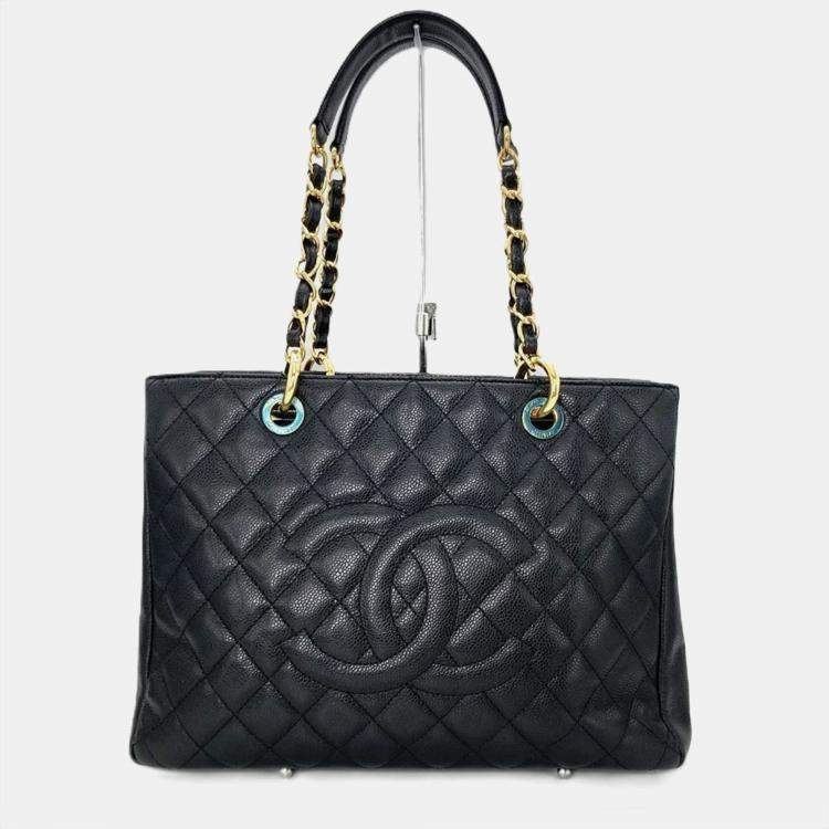 Pre Owned Chanel Grand GST Black Caviar Skin Tote Bag