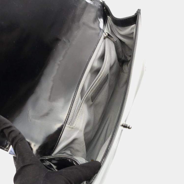 Pre Owned Chanel Boy Black Patent Leather Shoulder Bag