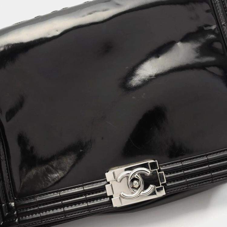 Pre Owned Chanel Boy Black Patent Leather Shoulder Bag