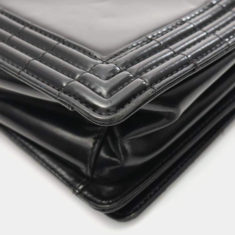 Pre Owned Chanel Boy Black Patent Leather Shoulder Bag