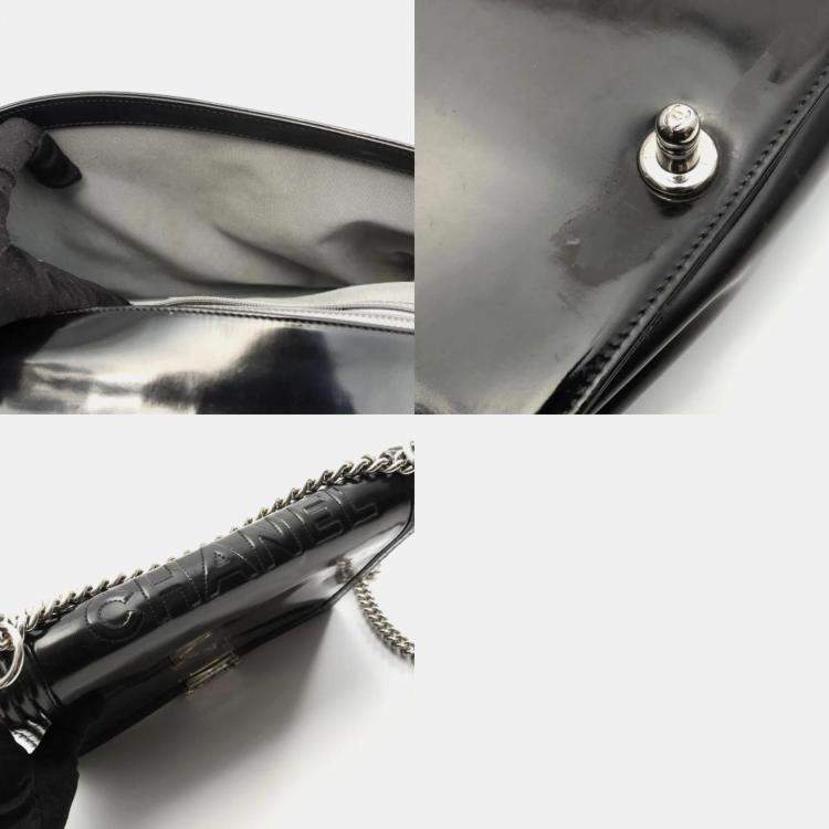Pre Owned Chanel Boy Black Patent Leather Shoulder Bag