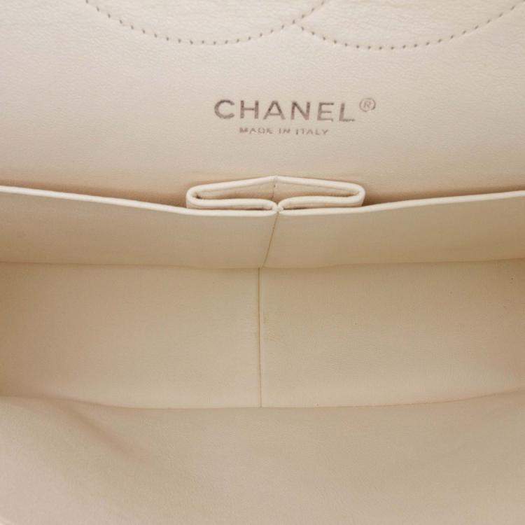 Pre Owned Chanel Classic Double Flap Jumbo White Caviar Shoulder Bag