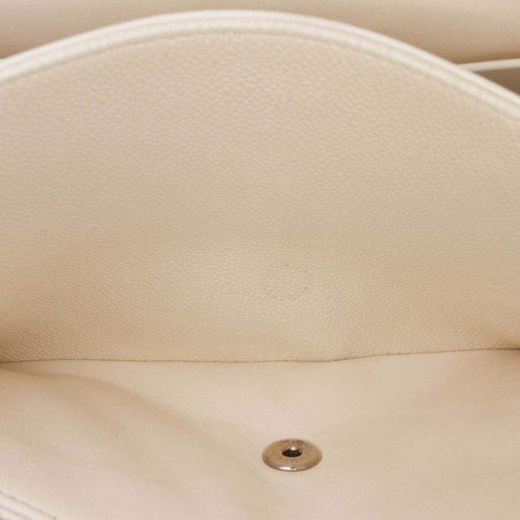 Pre Owned Chanel Classic Double Flap Jumbo White Caviar Shoulder Bag