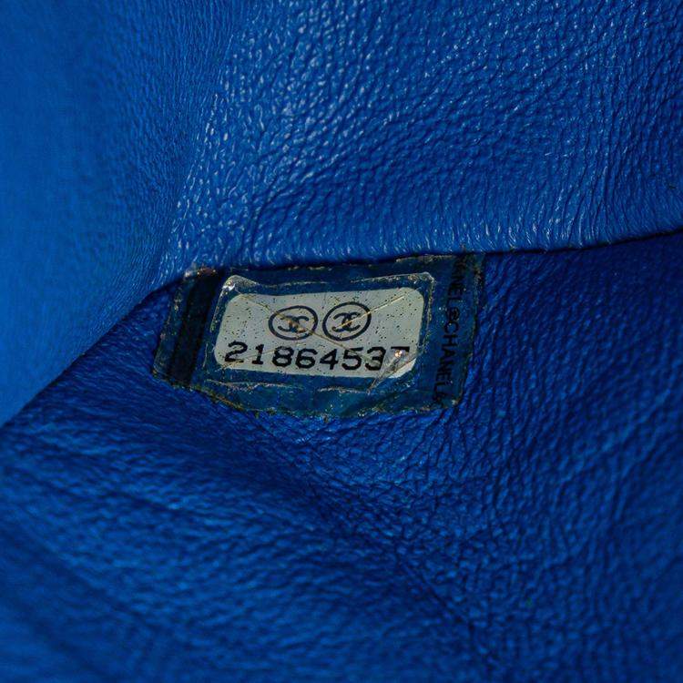 Pre Owned Chanel Classic Double Flap Medium Blue Lambskin Shoulder Bag