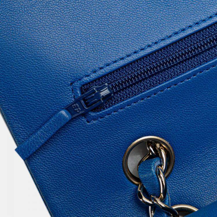 Pre Owned Chanel Classic Double Flap Medium Blue Lambskin Shoulder Bag