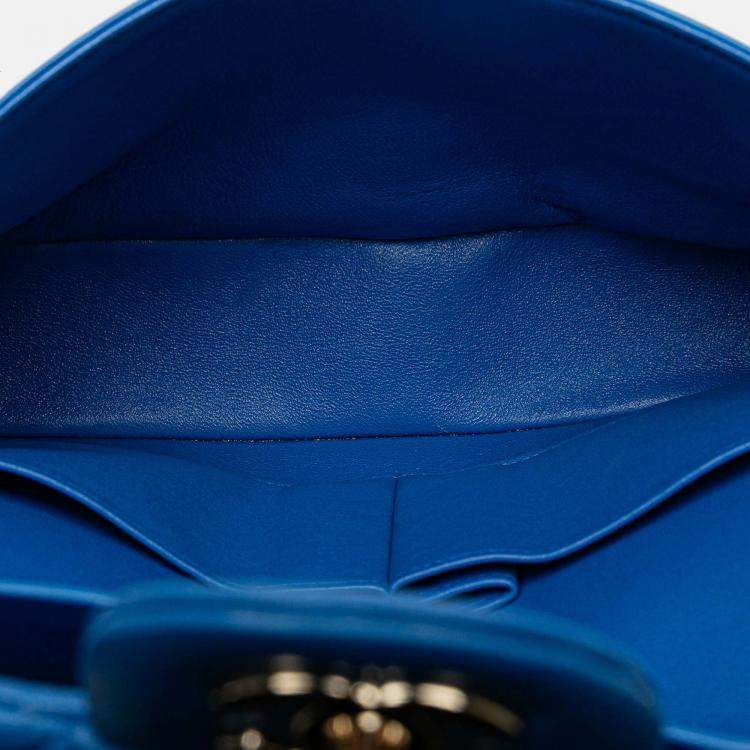 Pre Owned Chanel Classic Double Flap Medium Blue Lambskin Shoulder Bag