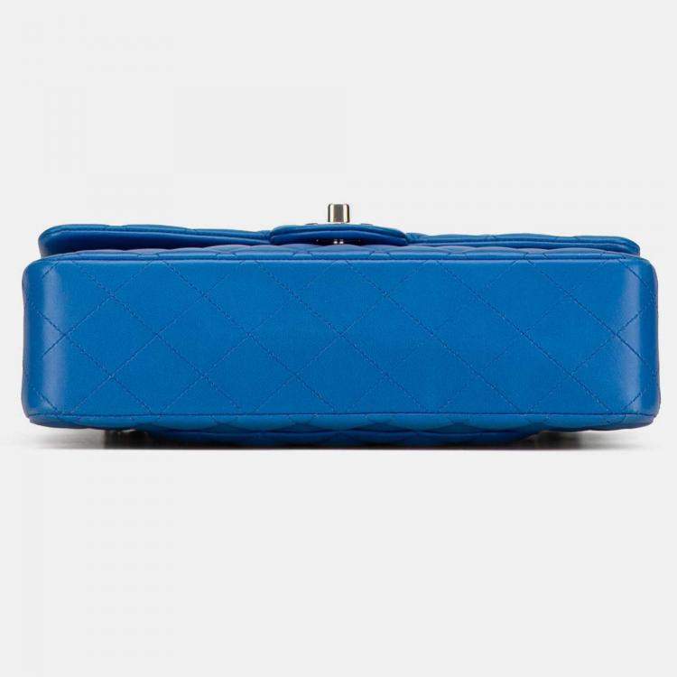 Pre Owned Chanel Classic Double Flap Medium Blue Lambskin Shoulder Bag