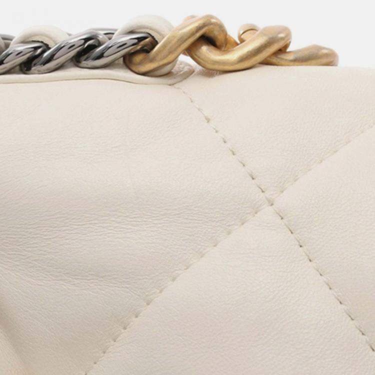 Pre Owned Chanel 19 Flap Medium White Lambskin Shoulder Bag