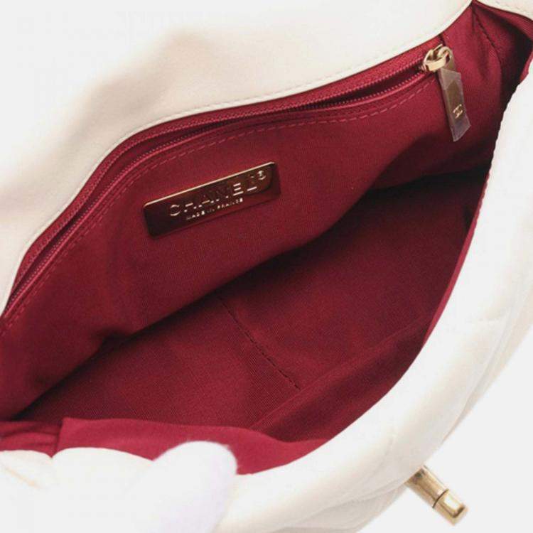 Pre Owned Chanel 19 Flap Medium White Lambskin Shoulder Bag