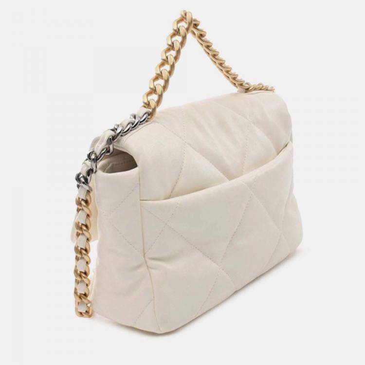 Pre Owned Chanel 19 Flap Medium White Lambskin Shoulder Bag