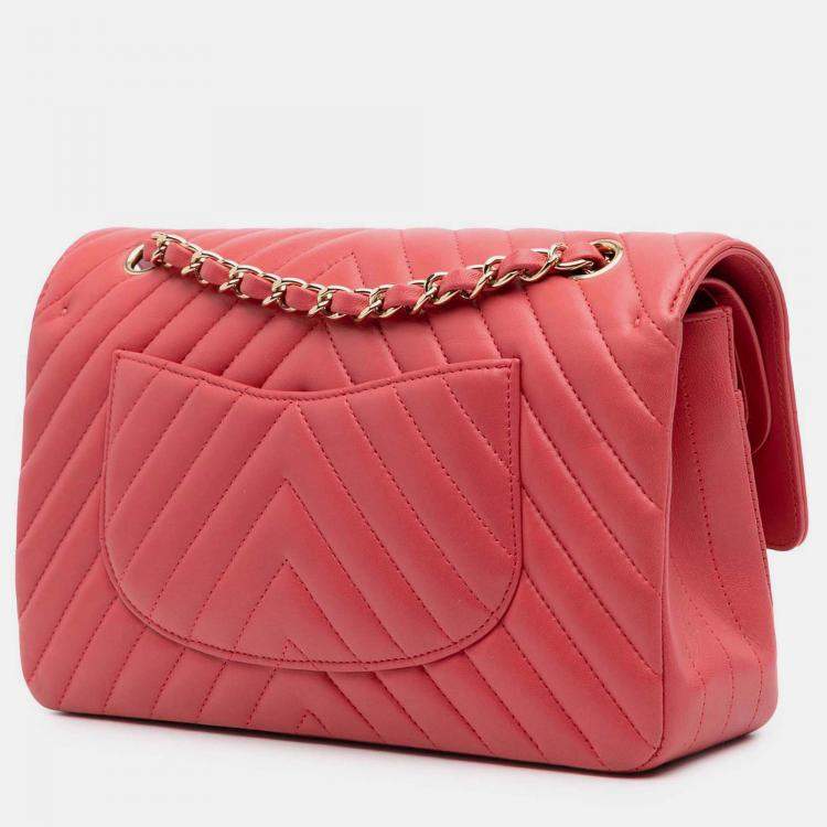 Pre Owned Chanel Classic Double Flap Medium Chevron Lambskin Shoulder Bag