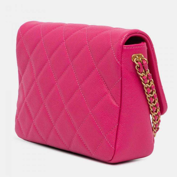 Pre Owned Chanel Chain Melody Flap Small Pink Quilted Caviar Shoulder Bag