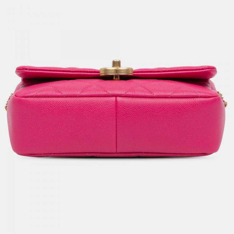 Pre Owned Chanel Chain Melody Flap Small Pink Quilted Caviar Shoulder Bag