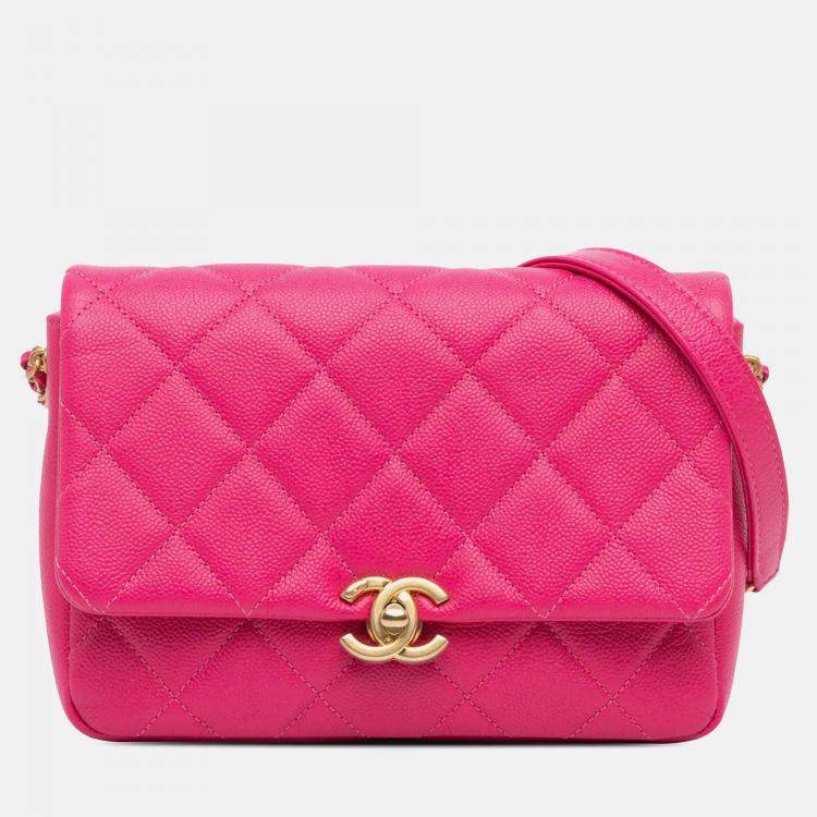 Pre Owned Chanel Chain Melody Flap Small Pink Quilted Caviar Shoulder Bag