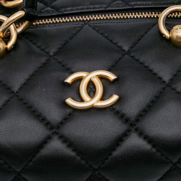Pre Owned Chanel Box Top Handle Satchel Small Black Quilted Lambskin Metiers D'Art Bag
