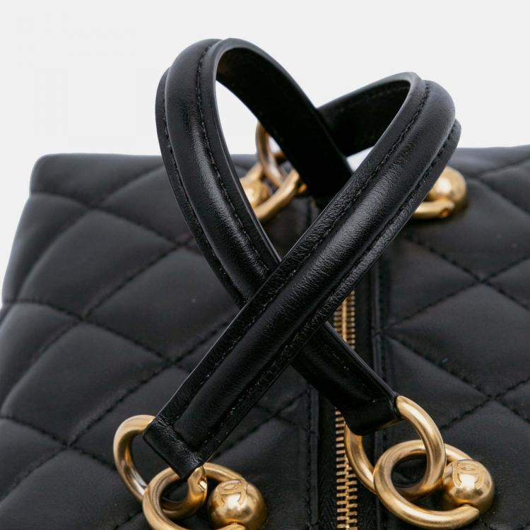 Pre Owned Chanel Box Top Handle Satchel Small Black Quilted Lambskin Metiers D'Art Bag