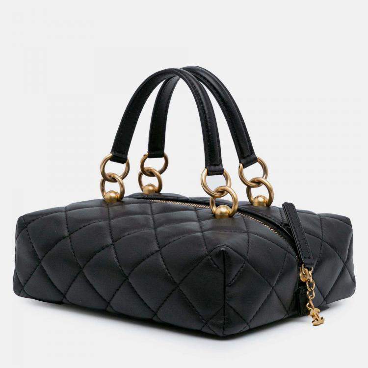 Pre Owned Chanel Box Top Handle Satchel Small Black Quilted Lambskin Metiers D'Art Bag