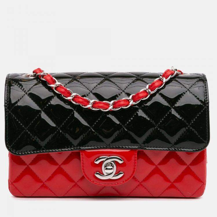 Pre Owned Chanel Single Flap Mini Rectangular Bicolor Patent Bag