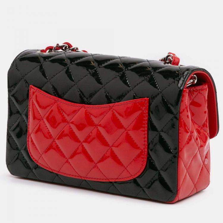Pre Owned Chanel Single Flap Mini Rectangular Bicolor Patent Bag