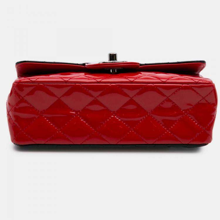 Pre Owned Chanel Classic Single Flap Mini Rectangular Bicolor Patent Bag