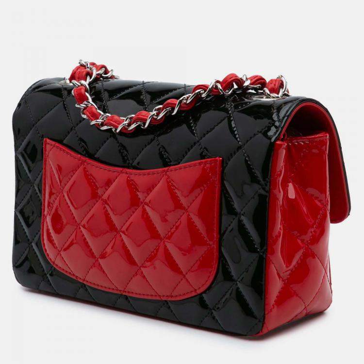 Pre Owned Chanel Classic Single Flap Mini Rectangular Bicolor Patent Bag