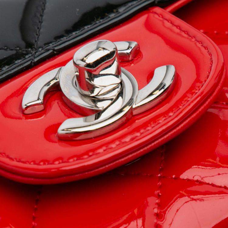 Pre Owned Chanel Classic Single Flap Mini Rectangular Bicolor Patent Bag