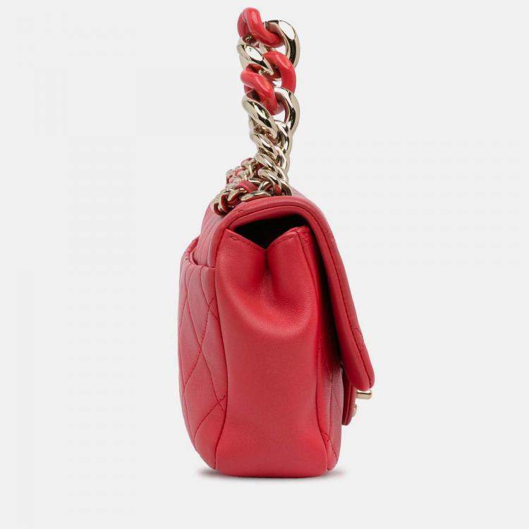 Pre Owned Chanel Elegant Chain Single Flap Small Lambskin Bag