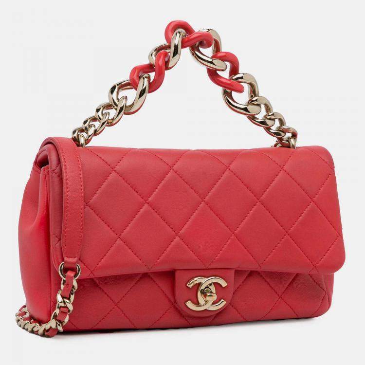 Pre Owned Chanel Elegant Chain Single Flap Small Lambskin Bag
