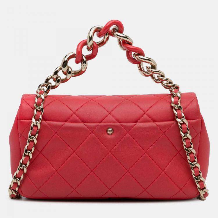 Pre Owned Chanel Elegant Chain Single Flap Small Lambskin Bag
