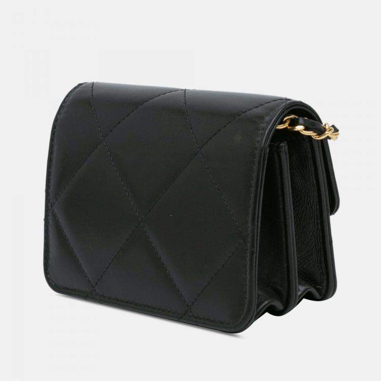 Pre Owned Chanel Card Holder On Chain Quilted Calfskin Strass Bag