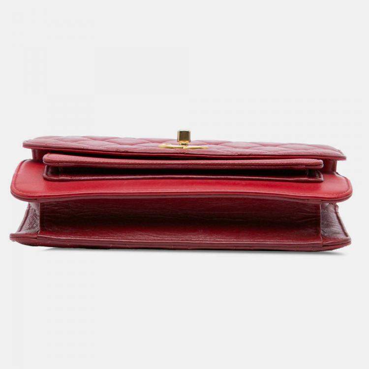 Pre Owned Chanel Chain Handle Flap Small Quilted Calfskin Caviar Bag