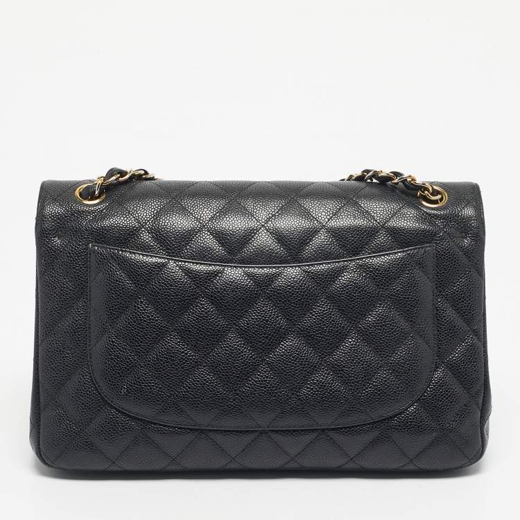 Pre Owned Chanel Black Quilted Caviar Leather Jumbo Classic Double Flap Bag