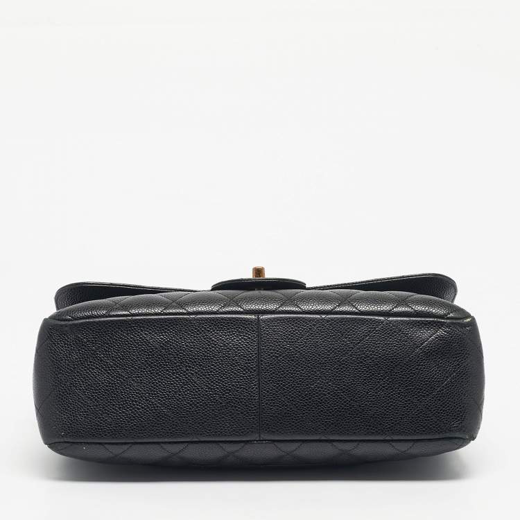 Pre Owned Chanel Black Quilted Caviar Leather Jumbo Classic Double Flap Bag
