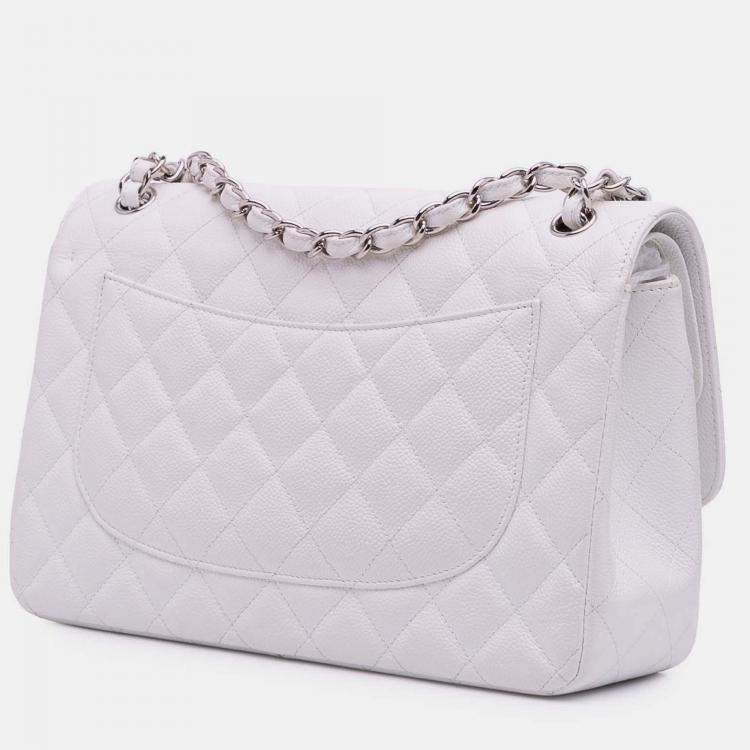 Pre Owned Chanel White Jumbo Classic Caviar Double Flap