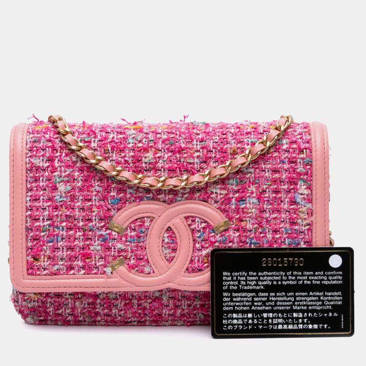 Pre Owned Chanel Pink Small Tweed CC Filigree Flap