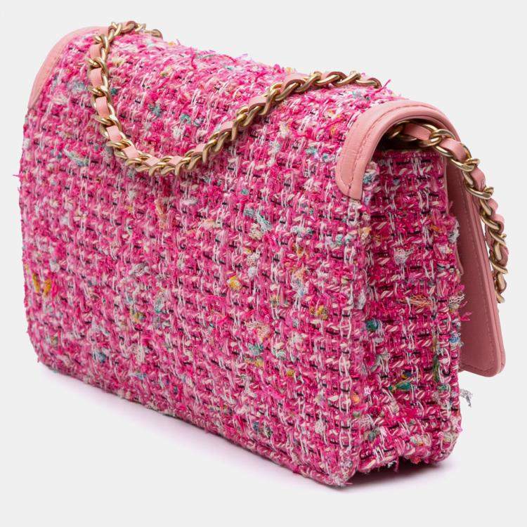 Pre Owned Chanel Pink Small Tweed CC Filigree Flap