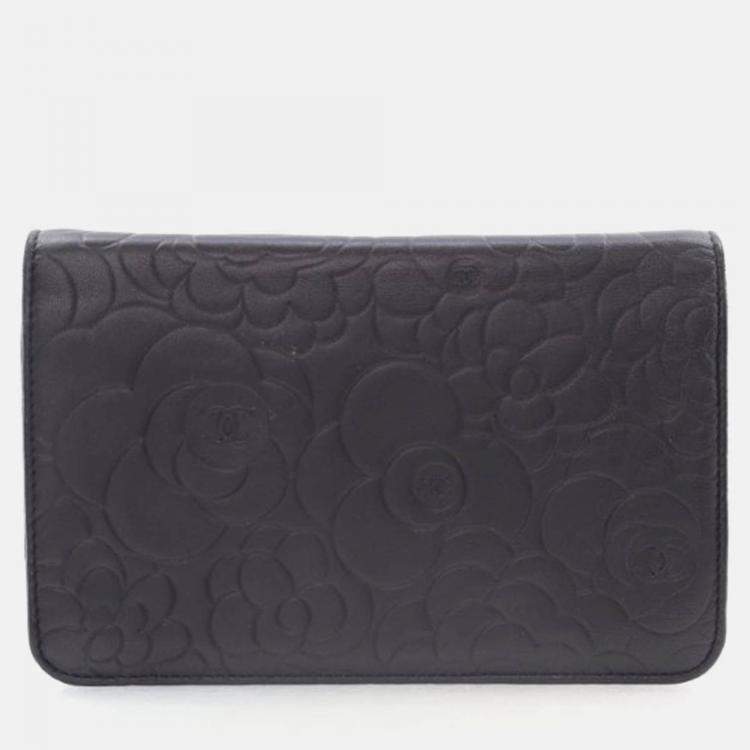 Pre Owned Chanel Camellia Black Lambskin Wallet On Chain