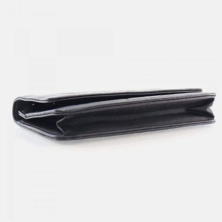 Pre Owned Chanel Camellia Black Lambskin Wallet On Chain