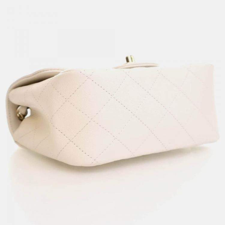 Pre Owned Chanel Mini White Caviar Square Classic Flap Bag
