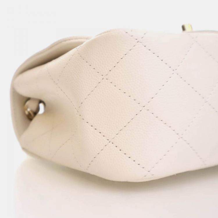 Pre Owned Chanel Mini White Caviar Square Classic Flap Bag