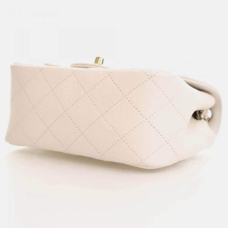 Pre Owned Chanel Mini White Caviar Square Classic Flap Bag