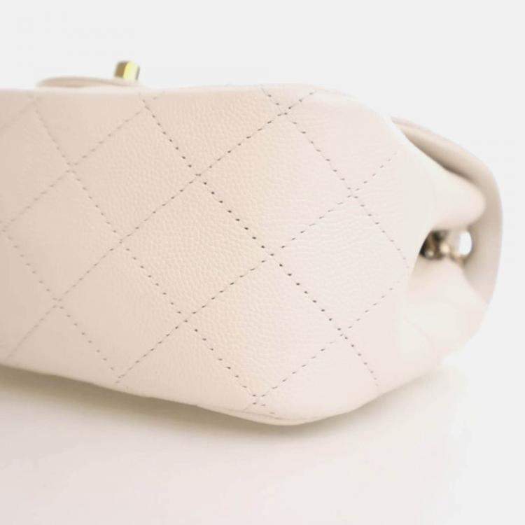 Pre Owned Chanel Mini White Caviar Square Classic Flap Bag