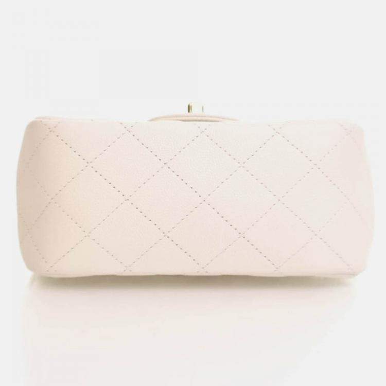Pre Owned Chanel Mini White Caviar Square Classic Flap Bag