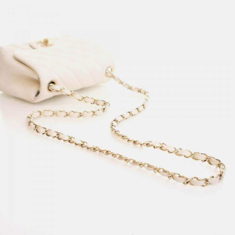 Pre Owned Chanel Mini White Caviar Square Classic Flap Bag