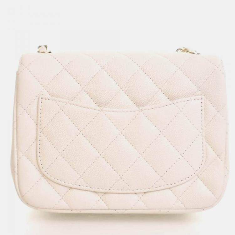 Pre Owned Chanel Mini White Caviar Square Classic Flap Bag