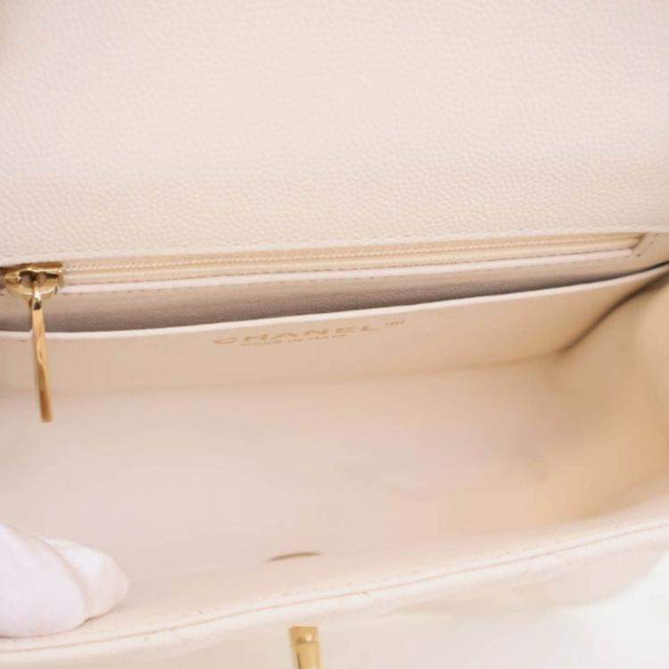 Pre Owned Chanel Mini White Caviar Square Classic Flap Bag